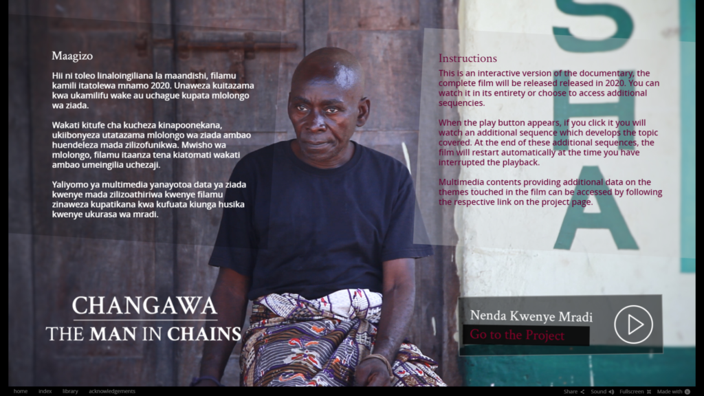 Still image taken from Changawa: The Man in Chains showing a man and text in Kiswahili